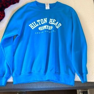 Never work, blue crew neck sweater